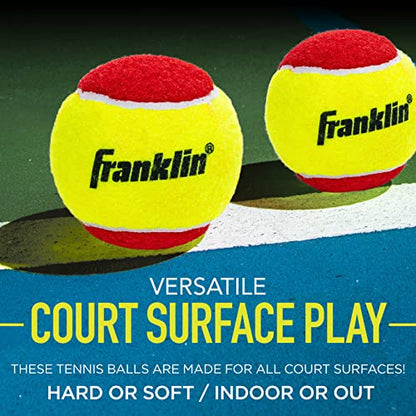 Franklin Sports Starter Tennis Balls - Pressureless, Low Bounce for Beginners - Great for Training + Practice - 3 Pack - All Court Surface