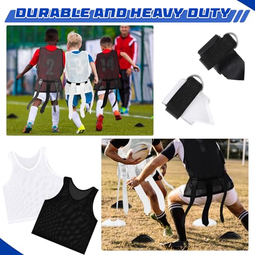 Wettarn 12 Player Football Flags and Belts Set Flag Football Set with Mesh Jersey Team Pinnies Cone Whistle Bag(White, Black)