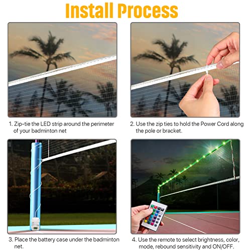 LED Badminton Net Light, 17Ft Remote Control LED Rim Light, 16 Color Change by Yourself, Waterproof, A Good Addition for Playing Junior Tennis, Kids Volleyball, Soccer, and Backyard Games