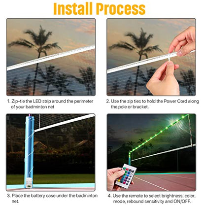 LED Badminton Net Light, 17Ft Remote Control LED Rim Light, 16 Color Change by Yourself, Waterproof, A Good Addition for Playing Junior Tennis, Kids Volleyball, Soccer, and Backyard Games