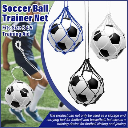 3Pcs Soccer Kick Trainer, Football Kick Throw Solo Practice Training Aid, Adjustable Locked Net Soccer Ball Bungee Elastic Trainer Net Soccer Juggling Trainer Fits Ball Size 3 4 5