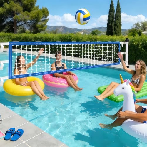 Upgrade Pool Volleyball Net Replacement, Adjustable Length 15-31 FT Portable Volleyball Net for Inground Pools & Above Ground Pools, Heavy Duty PE Net for Backyard Swimming Pool Beach(Net Only)