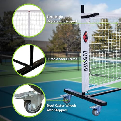 Lobster Sports - Indoor & Outdoor Portable Weatherproof Pickleball Net System with Metal Posts, Official Game Regulation Size, Durable Bag Included