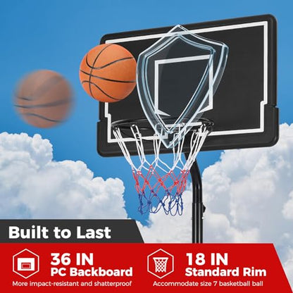 Goplus Portable Outdoor Basketball Hoop, 6.9-8.5 FT Adjustable Basketball Goal System w/Fillable Base, Shatterproof PC Backboard, Transport Wheels for Kids Teens Youth in Backyard Driveway Indoor