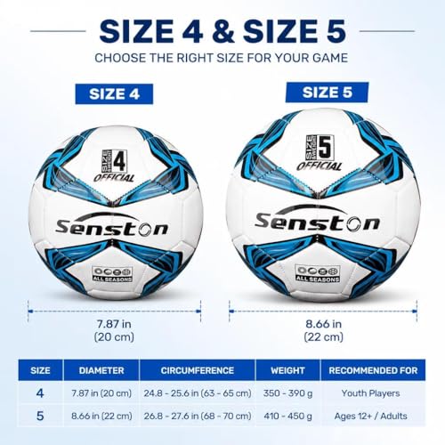Senston Soccer Ball Size 4 & 5 with Air Pump and Needles - Durable PVC Training Football with Thickened Nylon Winding and Butyl Bladder for Shape Retention - High Value Soccer Set