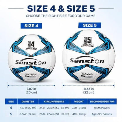 Senston Soccer Ball Size 4 & 5 with Air Pump and Needles - Durable PVC Training Football with Thickened Nylon Winding and Butyl Bladder for Shape Retention - High Value Soccer Set