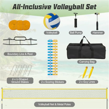 Heavy-Duty Outdoor Volleyball Net System with Adjustable Steel Poles, Anti-Sag Winch, and Portable Carry Bag for Backyard, Beach, or Park Use