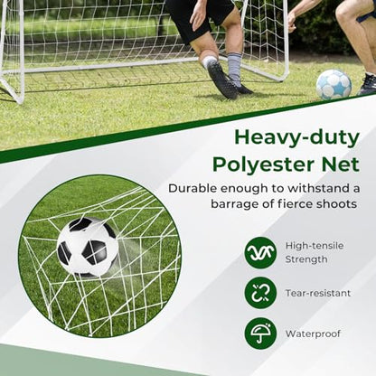 GYMAX Soccer Goal for Backyard, 7 x 5ft Soccer Net w/Heavy Duty Frame & Ground Stakes, Weather-Resistant Soccer Field Equipment for Kids Football Shooting Training, Easy to Setup