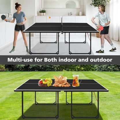 6FT Ping Pong Table Foldable Midsize Table Tennis Table for with Net, Table Tennis Paddles and Balls, MDF Multi-Use Family Game Table Assembly Free for Kid Teenager Adult, Compact & Portable