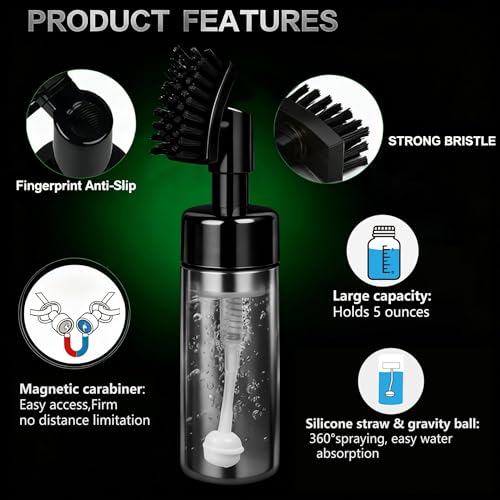 Golf Club Brush with Magnetic Clip & Water Sprayer - 5oz Capacity, Stiff Bristles for Deep Cleaning, Silicone Hose & Gravity Ball for Easy Use on Course - color: Black