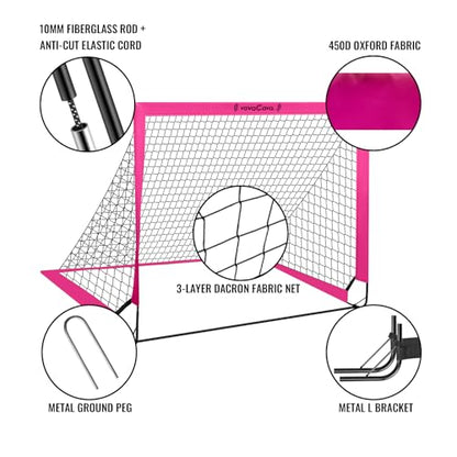 VavaCava 4'x3' Pink Kids Soccer Goal Set, 2 Portable Pop Up Soccer Goals for Backyard, 2 Size 3 Balls, 10 Cones, Pump, Carry Bag, Little Monster Keychain & SGS Certificate, Toddler Soccer Net