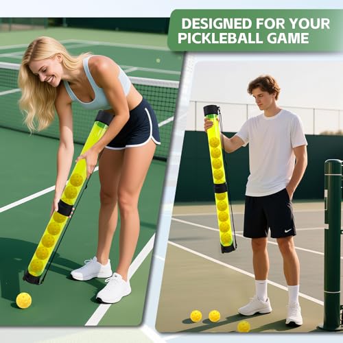 Tennis Ball & Pickleball Picker Holds 14 Balls, Ball Pickup Tube with Shoulder Strap, Lightweight Easy Pickup Portable Ball Holder, Pickleball & Tennis Ball Hopper - color: Yellow