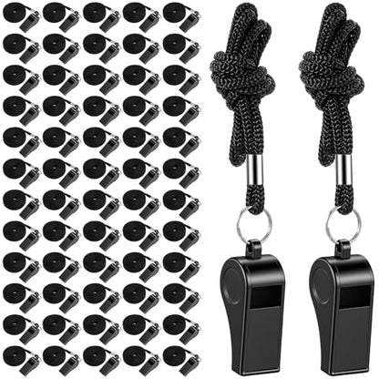 MAQUITA 60 Pcs Coach Whistle with Lanyard Lifeguard Whistles Bulk Plastic Sports Loud Referee Whistle for Coach Referees Training Emergency