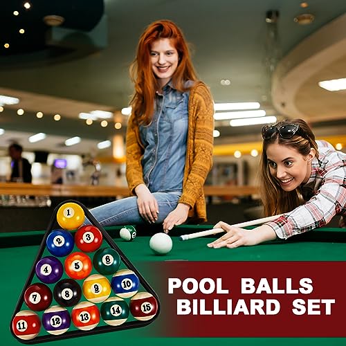 Jenaai Pool Table Accessories Set with 6 Cue Sticks, 16 Billiard Balls, Triangle & Diamond Racks, Cue Chalk, Tip Tool, Brushes, Score Holder for Tabletop Billiards Games