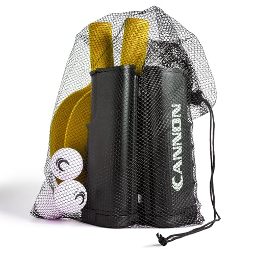 Cannon Sports Table Tennis Set – 2 Unbreakable Paddles, 6 3-Star Balls, Retractable Net & Carry Bag – Clamp-On Portable Ping Pong Net Fits Tables up to 2 Inch Thick, Extends to 6 Feet - color: Yellow