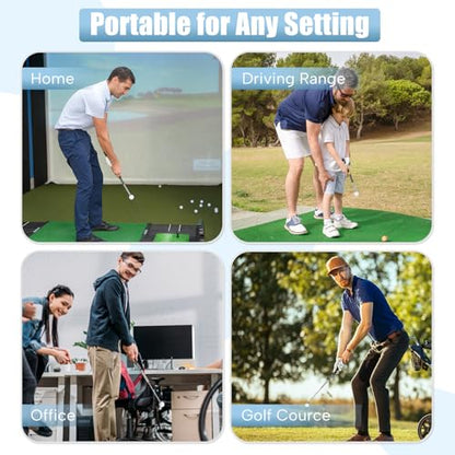 Montela Retractable Golf Swing Trainer, Right-Handed Training Aid with Grip Trainer and Arm Band for Swing Tempo & Chipping, Indoor Outdoor Practice for Beginners