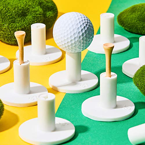 Sumind 10 Set Golf Rubber Tee Holder Set for Driving Range Golf Practice Mat Indoor Outdoor Size 1.5 Inch (10 Rubber Tee Holders, 10 Bamboo Tees)