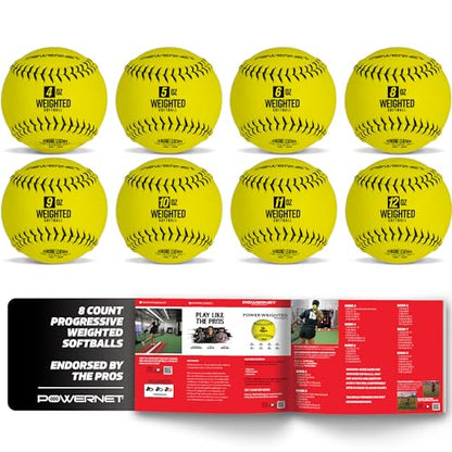 PowerNet Weighted Softballs, Official 12 Inch Size, Progressive Weighted Balls for Softball Training, Improve Throwing Mechanics, 8 Different Weights Included, 4 to 12 oz