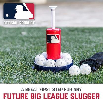 Franklin Sports MLB Micro Tee Trainer – Kids Baseball Batting Trainer with Pop-Up Pitching Machine, 10 Durable Balls, Drill Card & Bag – Youth Hitting Practice Set for Backyard Training