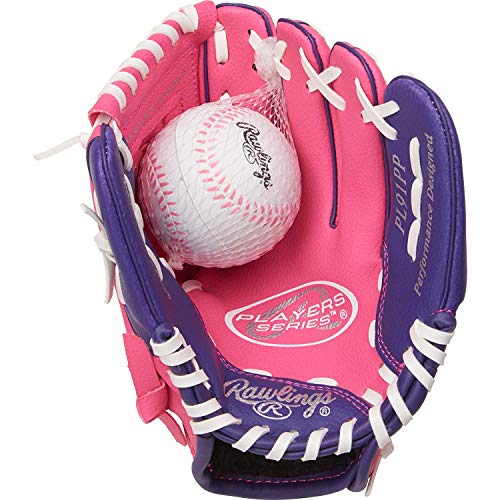 Rawlings | Players Series T-Ball & Youth Baseball Glove | Multiple Styles - color: Pink/Purple with Ball, size: 9"