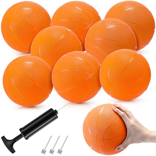 Vinsot 8 Pack Mini Rubber Basketballs Set 7 Inch Mini Hoop Basket Ball with Air Pump for Beginner Basketball Arcade Games Indoor Outdoor Pool Party Favors - color: Bright Orange