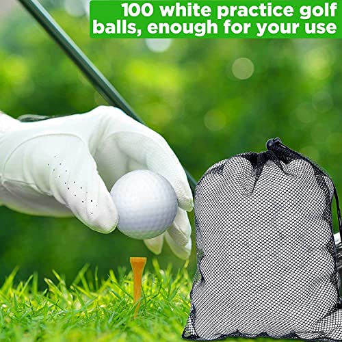 100 Pcs Training Golf Balls Hollow Golf Plastic Ball with Mesh Drawstring Storage Bags for Training, White