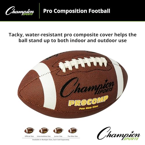 Champion Sports Pro & Composite Series Footballs – Water-Resistant Composite, Indoor/Outdoor, Official–Pee Wee Sizes - size: Pee Wee, style: Pro Composite
