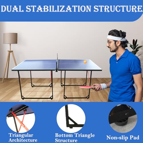 Foldable Ping Pong Table Portable 4.5FT/6FT/9FT Indoor MDF Table Tennis Table Multi-Purpose Family Game Table with Net, 2 Paddles and 3 Balls for Kid Teenager Adult - color: 6FT Blue Black