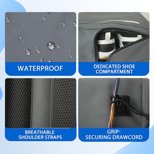 Smartway Waterproof Pickleball Bag With Shoe Compartment - Large Capacity Tennis Racket Backpack For Men Women - color: Grey