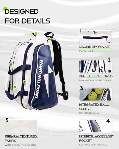 Warping Point Pro Team Pickleball Bag for Men & Women, 2-in-1 Large Duffle Backpack Fits 4+ Paddles & Gear, Ventilated Shoe Compartment, Fence Hook, Multi-Pocket Design