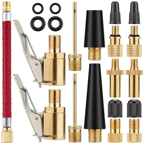 DDJ Bicycle Presta Schrader Valve Adapter, Brass DV AV SV Converter, Air Chuck Quick Connect, Inflation Needle, Air Pump Needle Set Suitable for All Bicycles, Sports Balls and Inflatable Equipment - size: 21-Piece