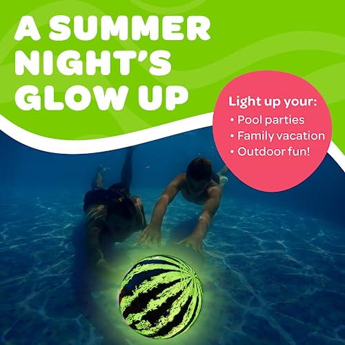 Watermelon Ball Lit - Glow in The Dark Pool Toy for Kids Ages 8-12, Teens, Adults - 9 Inch Swimming Pool Game for Family Fun - size: 9", style: 9" Green LED Light-Up