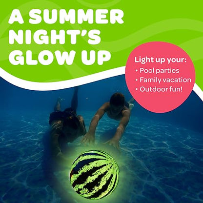 Watermelon Ball Lit - Glow in The Dark Pool Toy for Kids Ages 8-12, Teens, Adults - 9 Inch Swimming Pool Game for Family Fun - size: 9", style: 9" Green LED Light-Up