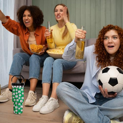 30 oz Tumbler with Handle Flip Straw Leak Proof - Soccer Cup 30oz Tumbler Travel Coffee Mug with Handle - Birthday Gifts for Women Men Soccer Lovers Fans 30 Ounce Stainless Steel Cup - color: Soccer Green