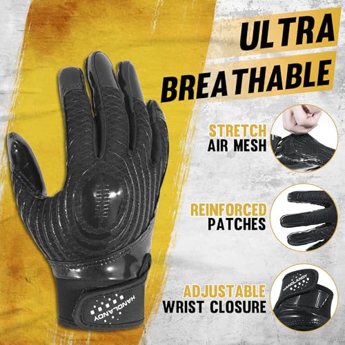 HANDLANDY Youth Football Gloves, Kids Sticky Receiver Gloves,Super Grip Football Glove Best Gift for Boys,Girls