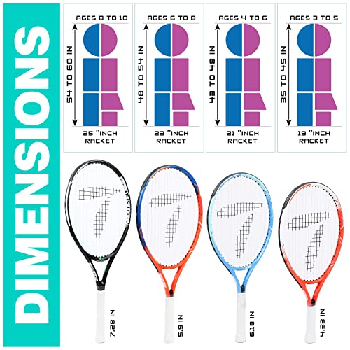 Teloon Kids Tennis Racket, 19"-25" Inch Youth Tennis Racquet with Cover, Junior Tennis Racquet for Kids Children Boys Girls Age 3-12.
