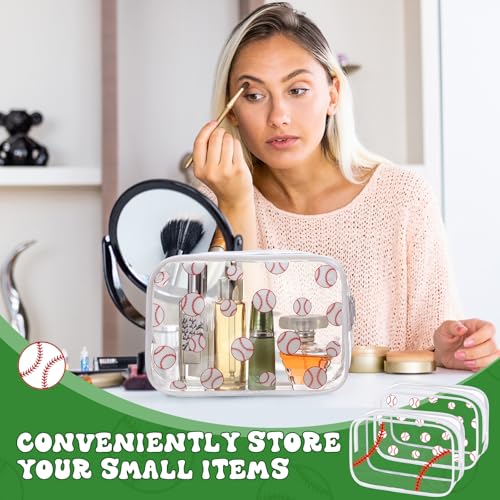 Kacctyen 24 Pcs Baseball Clear Makeup Bag with Zipper Bulk Sport Goodie Clear PVC Pouch Organizer Waterproof Travel Case for Woman Team Gifts Birthday Decorations Supplies - style: Baseball