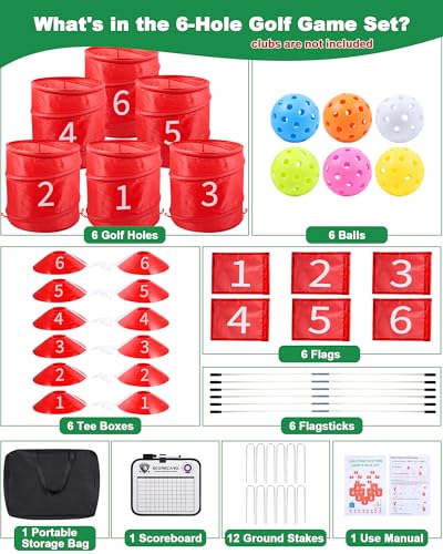 HOTWIND Backyard Golf Game, Portable 6 Hole Outdoor Golf Course for Indoor & Outdoor Play, Yard Golf Practice Game Gifts for Family and Adults, Lawn Beach Yard Park Golfgame for Adults - No Clubs
