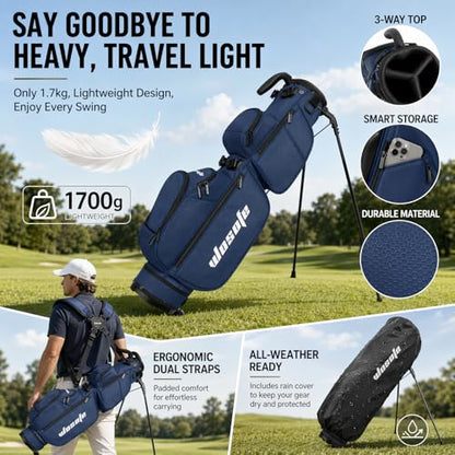 Lightweight Golf Stand Bag - 3-Way Dividers, Fits 5-9 Clubs - Small Sunday Bag for Men & Women, Par 3, Driving Range & Executive Courses - Waterproof, Dual Straps & Rain Cover Included - color: Blue Par 3 Golf Stand bag