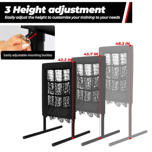 FAHKNSHeavy-Duty Pitching Net, 9 Hole Pitching Net with Strike Zone Removable Digital Targets,3 Height Adjustable Throwing Trainer for Baseball & Softball with Ball - color: black