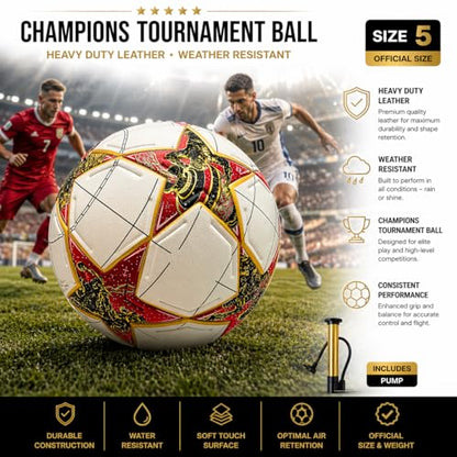 Professional Soccer Ball Size 5, Polyurethane Material, Thermo Bonded Construction, Youth and Adult - color: red