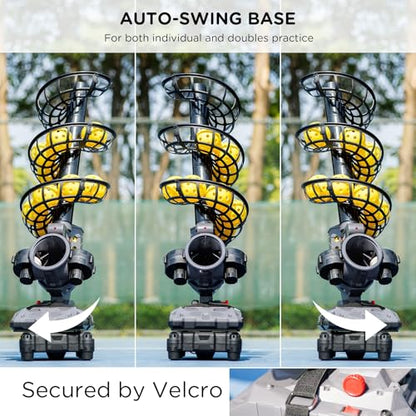 Furlihong 3802PBH Pickleball Machine, Adjustable Speed & Angles, Pickleball Launcher with Auto Swing Base, Powered by Power Bank/Batteries/AC Power, for All-Level Training