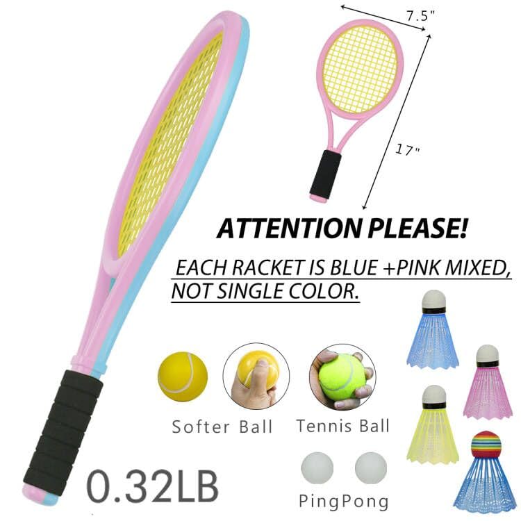 Kids Tennis Rackets with Carrying Bag,Soft Training Balls and Badminton Birdies,12 in 1 Tennis Racquets Gift Set for Children Outdoor Indoor Sports
