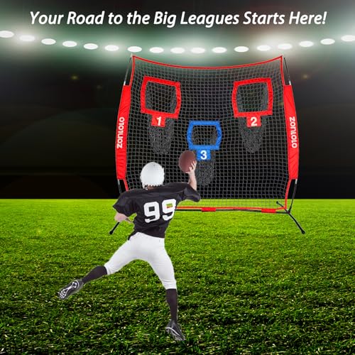 Zonlolo 6x6ft Football Training Net, Football Throwing Net with 3 Target Pockets, Portable QB Throwing Practice Equipment with Small Carry Bag,Most Suitable for Kids - color: Red
