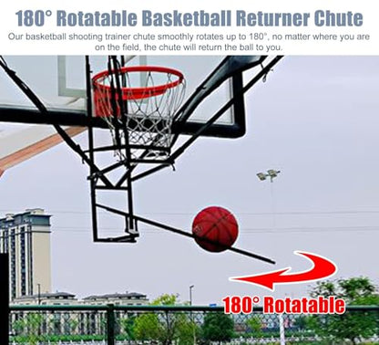Basketball Shooting Machine Hanging Basketball Shooting Trainer for Hoop, Indoor Outdoor Basketball Return System,180 Degree Rotatable Chute