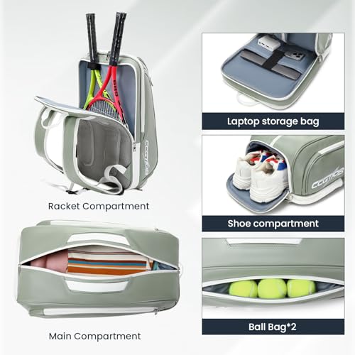 Tennis Racket Bag Pickleball Padel Backpack With Shoe Compartment, Laptop Sleeve,Fence Hook,Ball Sleeve - color: Green
