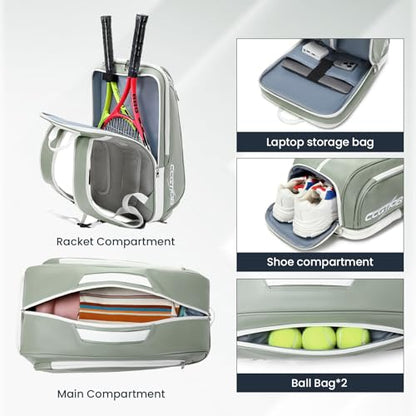 Tennis Racket Bag Pickleball Padel Backpack With Shoe Compartment, Laptop Sleeve,Fence Hook,Ball Sleeve - color: Green