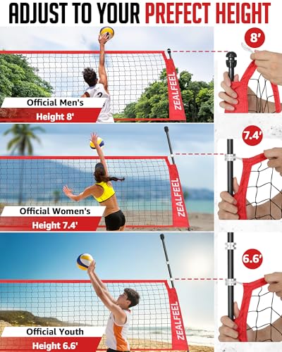 ZEALFEEL Volleyball Net, 12FT Training Set with 3-Level Adjustable Height (8'/7.4'/6.6'), Freestanding Portable Practice Net for Backyard, Serving & Spiking Drills, with Carry Bag for Outdoor & Indoor - style: 12FT Volleyball Net 3-Height Adjustable