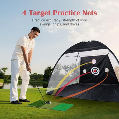 Golf Net, 10 x 7ft Backyard Practice net, Golf Hitting,Driving Net with mat for Indoor/Outdoor - style: Triangle Target