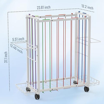 Rolling Sports Ball Storage Cart, Large Capacity Sports Equipment Organizer Garage Ball Organizer with Bat & Racket Holder, Heavy-Duty Sports Equipment Rack with Wheels for Garage Home & Gym (White)